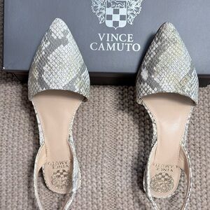Vince Camuto Snake Print Heels in Cream and Gray
